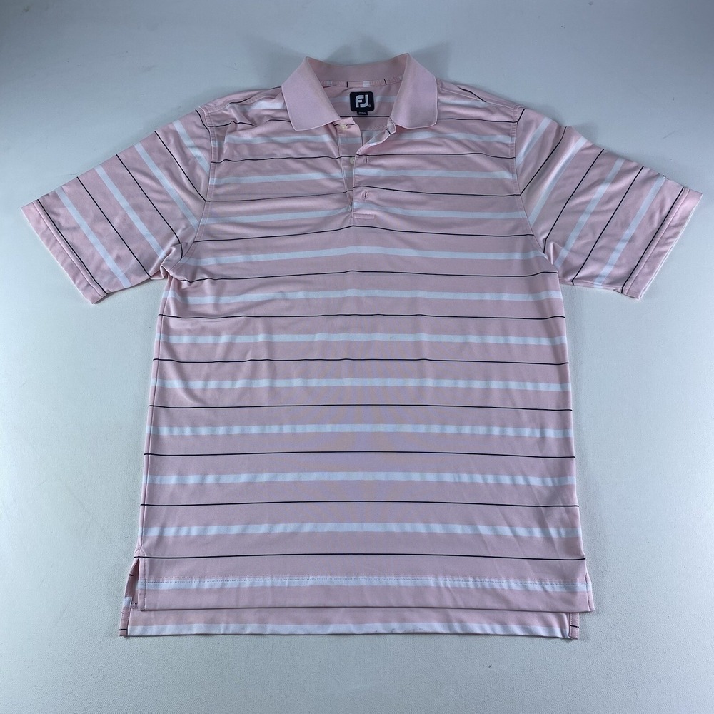 FootJoy FJ Polo Shirt Mens Medium Pink White Stripe Fiddlesticks Golf Club FLAW
